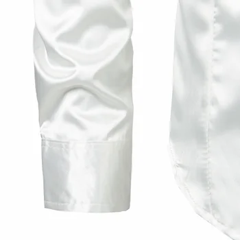La seda de Satén de la Camisa de los Hombres de Otoño de Manga Larga para Hombre Camisas de Vestir Brillante Liso de Color Sólido Camisa Masculina Slim Fit Mariage Chemise XXL