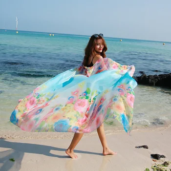 190*125cm 2020 Verano de Impresión Bufanda de Seda de gran tamaño de Gasa de la Bufanda de las Mujeres Pareo de Playa Cubrir Envoltura de Pareo protector solar capa Larga Mujer