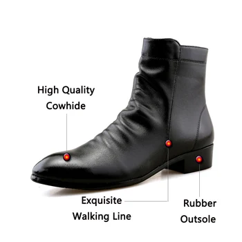 JUNJARM los Hombres de la Moda Botas de Tobillo de Cuero Suave de los Hombres Botas de los Hombres Impermeable Caliente Zapatos Negro Cómodo de los Hombres Calzado