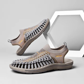 EMOSEWA de Verano de Gran Tamaño 46 Hombres Sandalias de Moda hecha a Mano de Diseño de Tejido Transpirable de Playa Casual Zapatos Sandalias al aire libre Para los Hombres