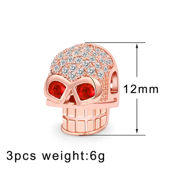 Los Ojos rojos del Cráneo Diy para Hombres Cubic Zirconia Pulsera de Perlas Pulsera de la Joyería de Cobre, de Latón de Metal Accesorios Conector