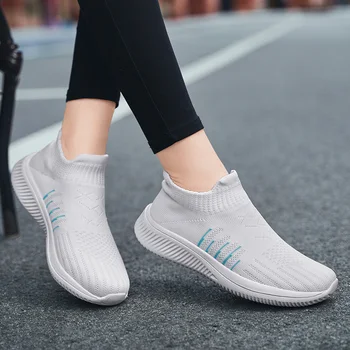 Las Mujeres de la moda Slip-on Sneakers 36-42 Más el Tamaño de Zapatillas Para Mujer la Comodidad de Malla Transpirable Zapatillas de deporte de color Rosa Calzado Deportivo