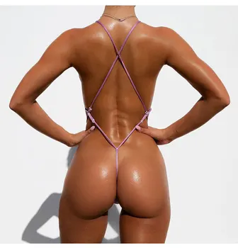 Una Pieza de Lentejuelas Micro bikinis Mujer Brasileña Traje de baño Sexy de Neón Vendaje sin Respaldo de trajes de baño de las Mujeres de la Alta Corte Monokini Traje de L