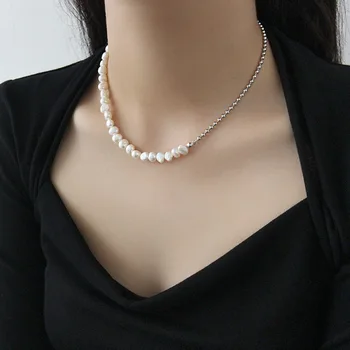 AsinLove de la Moda Barroca de agua Dulce Collar de Perlas para las Mujeres hechas a Mano de Diseño Real de la Plata Esterlina 925 Perlas de la Cadena de Joyería Fina