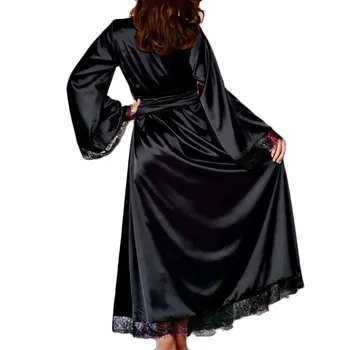 Para las Señoras de Satén Sexy ropa de dormir Conjunto Sexy de Encaje Camisones Atumn Mujeres Bata Kimono Camisones de Seda Albornoz 2020 NUEVO Camisón