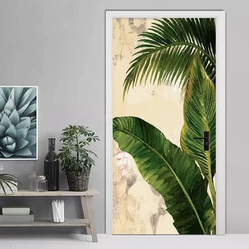 PVC Auto-Adhesivo Impermeable de la Foto de fondo de pantalla en 3D de Plantas Tropicales de Hojas Verdes de los Murales de la Sala de estar del Dormitorio de la Puerta de la etiqueta Engomada de la Decoración del Hogar