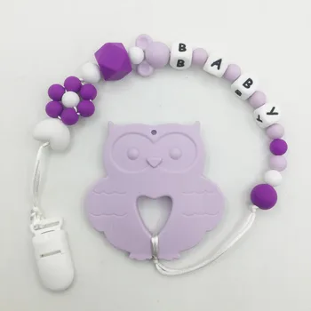 Nombre personalizado de Silicona de la Dentición Chupete Clips con búho de Silicona chupadero Collar de Cadena para el Chupete para el Bebé Juguetes para Masticar