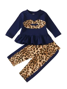 Los niños de las niñas de bebé de otoño de manga larga de patchwork leopard tops +pantalones largos niño de moda de ropa de niña ropa de conjuntos de 2pcs 6M-5Y