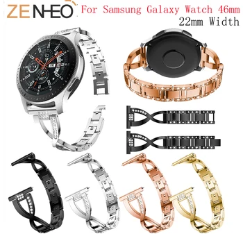Reemplazo de la Banda de Acero Inoxidable Correa para Samsung Galaxy 46mm Reloj de la Banda de 22 mm de Ancho de Brillantes diamantes de Imitación Pulsera de Metal de la Correa de reloj
