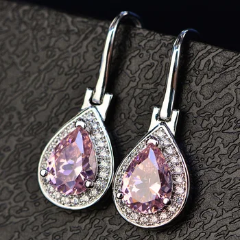 S925 púrpura de cristal de circón aretes de las Mujeres de la Moda Rosa de Aretes de Diamantes de la Boda de la alta joyería de los pendientes de las mujeres de 2020