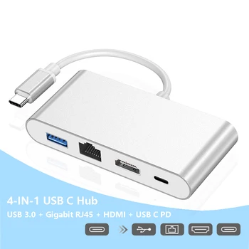 USB Tipo C Concentrador Adaptador de Dock para el MacBook Pro de Aire Dell, Hp, USB Switch C a 4K HDMI, Rj45, USB 3.0, USB PD, Compatible con Thunderbolt 3