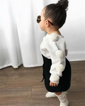 Niño Bebé Niños Niñas Ropa Conjuntos de la Borla de Punto T-shirt Tops +Alto Botón de la Cintura Faldas Adorable Bebé Otoño Invierno