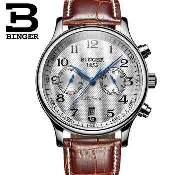 Suiza Binger Marca de Lujo de los Hombres Relojes Relogio Impermeable Reloj Masculino Mecánico Automático de los Hombres Reloj de Zafiro B-603-54