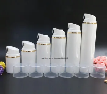 30 ML de plástico blanco sin aire de la botella con el oro de la línea clara/blanca de la tapa de la loción/emulsión/suero/anti-UV protector solar crema de piel de embalaje
