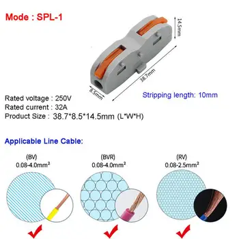 5/10Pcs Mini Rápida Cable de Alambre Conectores Universales Conductor Compacto de Empalme de Cable de Inserción del Bloque de Terminales SPL1-5