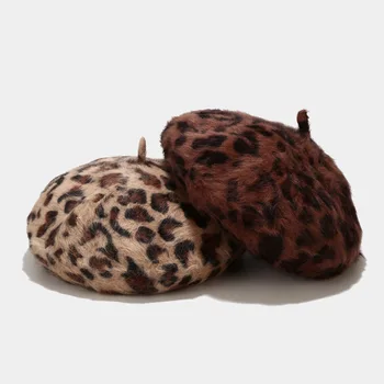 Ldslyjr 2020 de Leopardo de Impresión de Piel de Conejo de la Hebilla de la Boina Pintor del Sombrero de planta Octogonal Sombrero de Mujeres y una Niña de 11