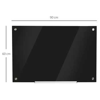 Vinsetto magnético pizarra de vidrio sin marco con la Pared de pizarra de la bandeja incluye 4 rotuladores y el borrador 90x60x0,45 cm negro