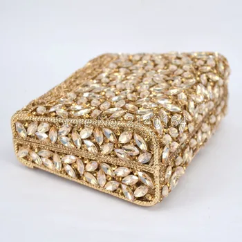 Caja de regalo de ORO Colores de Cristal Garras de Metal Duro Caso de Novia de Noche Bolso de Embrague componen el Cuadro de la Boda Diamantes de Imitación Bolso