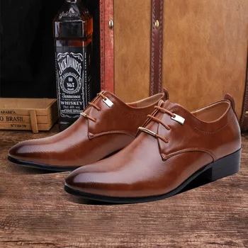 Los hombres de Cuero Zapatos de Hombre de Negocios de Vestido de Estilo Clásico Pisos Marrón Negro de Encaje Hasta la Punta del Dedo del pie Zapatos De los Hombres Zapatos Oxford uik8