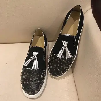 De Moda de lujo diseñador Zapatos de la boda para los Hombres de negro borlas con remaches zapatos planos Hombre vestido de Fiesta Formal, fiesta de graduación de negocios zapatos