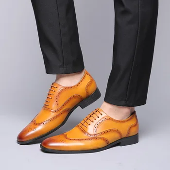 ROXDIA marca más el tamaño de 39-48 hombres vestido de pisos de cuero genuino de negocios formales punta del dedo del pie zapatos de boda de los hombres de oxford pisos RXM109