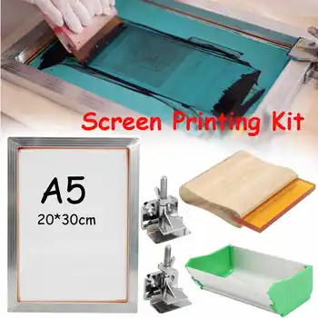 5Pcs/Set Impresión de la Pantalla del Kit de Marco de Aluminio + brida + Emulsión Cucharada de Laca + Enjugador de la Impresión de la Pantalla de la Herramienta de Mano Partes