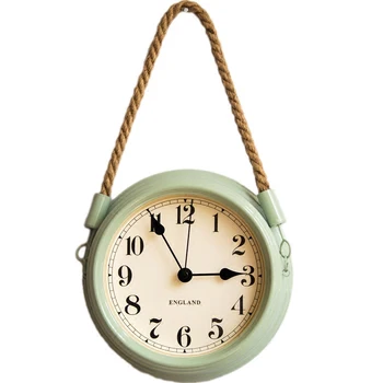 Retro Rústico Reloj de Pared de Metal de la Vendimia en Silencio de la Sala Verde de la Pared Relojes de Rayas de Cocina, Relojes De Pared Decoración del Hogar ZB5WC