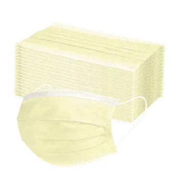 50PCS Adultos a prueba de Polvo Desechable Mascarilla 3ply que purifica el Aire de las Mascarillas de color Amarillo en la Boca Cubierta de Máscaras con Filtro protector de la Cara Masque