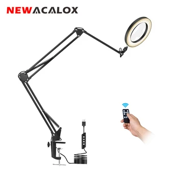NEWACALOX 8W Lupa Lámpara Con LED 5X/10X Lupa 3-Sección Mango Plegable de 3 Colores Para la Reparación/ el Trabajo/Lectura