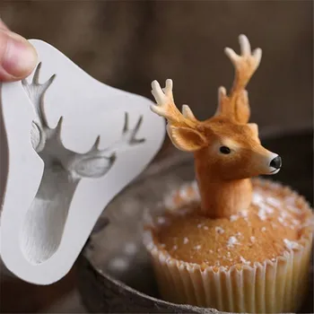 La navidad de los Ciervos Fondant 3D Ciervo Cabeza del Molde de Pastel de Silicona Moldes de Jabón de la Magdalena de Herramientas para Hornear Chocolate Accesorios de Cocina