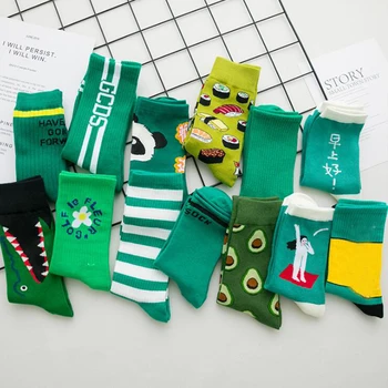 Harajuku Verde Color De Los Calcetines De Las Mujeres De La Moda De Algodón Calcetines De Tobillo Divertidos Calcetines Femme Streetwear Calcetines Meias Otoño Invierno
