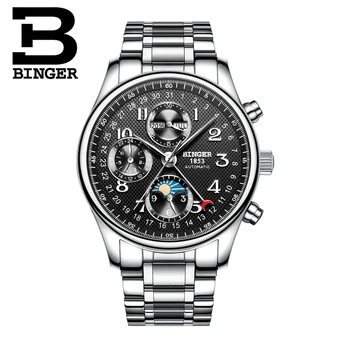 Suiza BINGER relojes de los hombres de la marca de lujo de Múltiples funciones de la Fase de la Luna de zafiro Calendario relojes de Pulsera Mecánicos B-603-8 2018