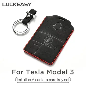 LUCKEASY Tapa de la Tarjeta Llavero Titular de Llavero para el Tesla Model 3 2017-2021 Imitación de Alcántara de tarjeta de conjunto de claves
