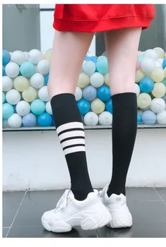 Becerro de Calcetines de Algodón de Mujeres Largos Calcetines de Rayas Ins Negro Jk Calcetines de la Rodilla Japonés coreano Estilo de Medias de Altos Calcetines de la Rodilla Calcetines