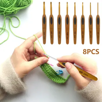 8pcs/set de Agujas de Tejer de Artesanía de Tacto Suave Ganchos de Crochet de Aluminio Portátil Suéter Multi Asa de Tejido de punto Herramientas de Costura 5-6mm
