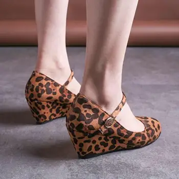 Las mujeres Sandalias de las Señoras de la Moda Casual de Gran Sizewedges Romano Único Leopardo Impreso Zapatos Gladiadores de la Plataforma de la Correa del Tobillo Abierto