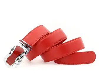 ZPXHYH de la Famosa Marca de la Correa de los Hombres de Calidad Superior de Auténtico Lujo Cinturones de Cuero para hombre,Correa de Metal Masculino Automático Hebilla de los hombres cinturones rojo