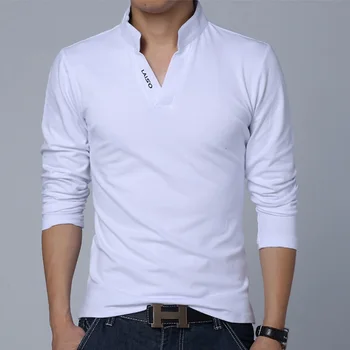 Venta caliente 2020 Nueva Marca de Moda de los Hombres de la Ropa de Color Sólido de Manga Larga Slim Fit Camisas de Polo de los Hombres de Algodón Camisas de Polo de envío Gratis