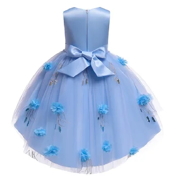 2020 Vestido de novia de la flor de trailing dulce lindo de la pantalla de seda de la flor vestido de la muchacha de la pelusa del nuevo verano vestidos de fiesta