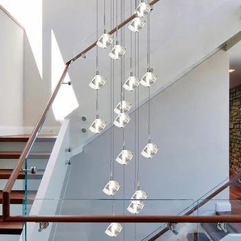 LED cuadrado colgante luces de hotel villa gran escalera de caracol de techo lámparas de salón comedor de cristal de las lámparas colgadas