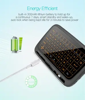 Mini H18+ 2.4 GHz Teclado Inalámbrico con Touchpad Touchpad Usb de Color de Tres Niveles De luz de fondo Air Mouse Con Construido en una Batería de Litio