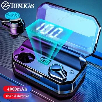 TOMKAS TWS Auriculares 9D Estéreo Bluetooth 5.0 Auriculares Inalámbricos agua IPX7 de Auriculares de la Pantalla LED con Micrófono Tecla Táctil
