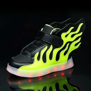 STRONGSHEN Verde Zapatos para Niños con Luces LED Niños Zapatillas con alas Niñas y Niños de Luz Led de Zapatos de Carga USB Caliente