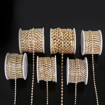 10yard/rollo de Cristal de diamante de imitación de la Cadena de SS6-ES18 Base de Oro de la Garra de Pegamento en Guarnecido de diamantes de imitación de DIY Costura de Ropa Accesorios