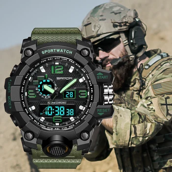 SANDA Militar del Ejército de Mens Reloj los 30m Impermeable Reloj deportivo de Hora Dual Analógico Automático Relojes Masculinos de Descarga Digital de los Relojes de Regalos