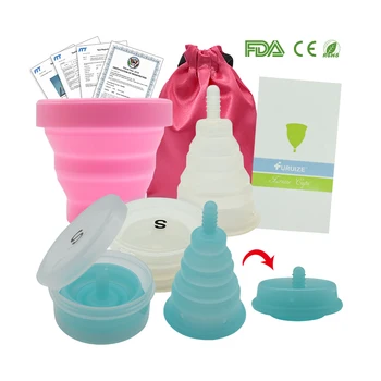 Plegable Copa Menstrual y Esterilizador de la Copa de Limpiar la Copa Menstrual Reciclables Plegable de silicona Taza
