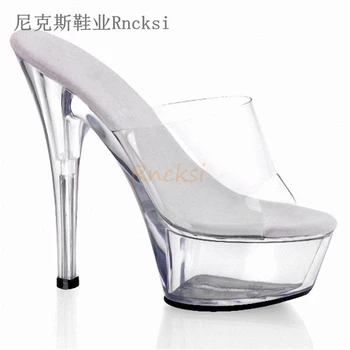 15 CM ultra de tacón alto sexy sandalias de cristal modelo de rendimiento de los zapatos de la princesa de cristal transparente zapatilla