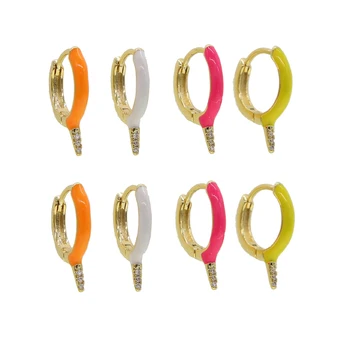 Geométricas multi piercing mini aros de color dorado, esmalte Neón cz pico aro de pendiente para las mujeres