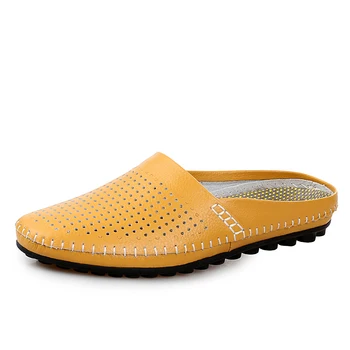 Genuina Sandalias De Cuero De Los Hombres De 2018 Verano Diapositivas Macho Transpirable Diseñador De Plana Zapatillas Zapatos De Moda Casual Cómodo Calzado