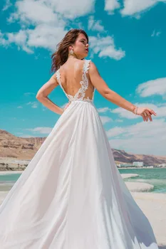 Bohemio Vestido de Novia 2020 simple gasa Sin espalda de Encaje Apliques de Playa Vestido de Novia Vestidos de Novia Vestidos de novia